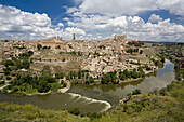 View over Toledo (declared World Heritage city for the UNESCO) and Tajo river, Toledo. Castilla-La Mancha, Spain