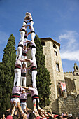Castellers human towers, Sant Cugat del Valles, Barcelona, Catalonia, Spain