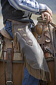 Man on a horse, Lone Mt Ranch, Big Sky, Montana, USA