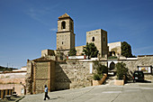 Castle, church with its three towers and cemetery, Alora. Malaga province, Andalucia, Spain