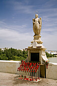 St Raphael statue on Roma bridge, Cordoba. Andalusia, Spain
