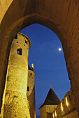 La Cité, Carcassonne medieval fortified town at dusk. Aude, Languedoc-Roussillon, France