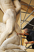 Restoration of the Rape of the Sabine Women statue in Florence, Italy