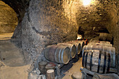 Wine cellar of the Kordupulow house, hewed in rocks, wine town Melnik, South Bulgaria