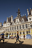 France. Paris. Beach volleyball game playing in front of Hotel de Ville during Paris Plage.
