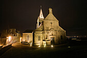 France, Normandy, Granville: church night facing the sea