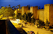 The illuminated city wall in the evening, Taroudannt, South Morocco, Morocco, Africa