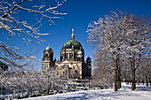 snow landscape  Berlin center , dome,  Germany