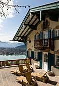 View over lake Tegernsee from Hotel Leberghof, view of Rottach-Egern, Upper Bavaria, Bavaria, Germany