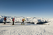 Alpine ski touring group, back country skiing equipment, Reinswald Skiing area, Sarn valley, South Tyrol, Italy