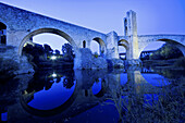 Medieval bridge over Fluvia River, Besalú, La garrotxa, Girona, Catalunya, Spain