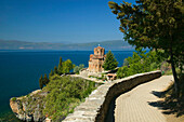 Macedonia. Ohrid. Sveti Jovan at Kaneo Church (13th century) and Lake Ohrid / Morning