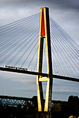 Skytrain Bridge over the Fraser River linking Vancouver and New westminster with Surrey, BC, Canada