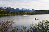 Canoeist, Pyramid Lake near Jasper, Jasper National Park, Alberta, Canada