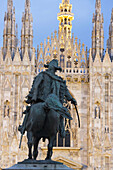 Statue of Vittorio Emanuele II & The Duomo, Milan, Italy