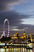 River Thames & London skyline & Millennium Wheel & Houses of Parliament