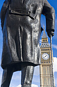 Churchill statue & Big Ben, London, UK