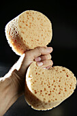 Man hand squeezing a dry sponge