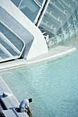 Man having a rest in the City of Arts and Sciences, Valencia. Comunidad Valenciana, Spain