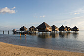 Beach and bungalows at Le Meridien Tahiti Resort, Tahiti, Society Islands, French Polynesia, South Pacific, Oceania