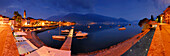 Panorama of illuminated Ascona with seaside promenade at lake Maggiore, Ascona, lake Maggiore, Lago Maggiore, Ticino, Switzerland