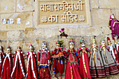 Beautiful Rajasthani han puppets on display. The fort, Jaisalmer, Rajasthan, India