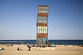 Monument to the old refleshmen stalls on the Sant Sebastia beach, Barceloneta, Barcelona. Catalonia, Spain