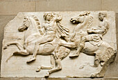 Horsemen from the west frieze of the Parthenon, The Parthenon sculptures in the British Museum, London. England, UK