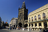 Gunpowder Tower at the end of Charles Bridge, Prague. Czech Republic