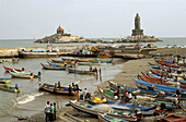 Fishing boats in Kanyakumari, Tamil Nadu, India.