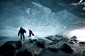 Inside a glacier, Morteratsch Valley near Pontresina, Engadin, Grisons, Switzerland