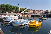 Boote im Hafen von Collioure, Collioure, Languedoc-Roussillon, Südfrankreich, Frankreich