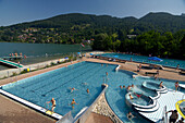 Open-air swimming pool in Rottach-Egern, Upper Bavaria, Bavaria, Germany