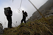 Couple mountain hiking, Wetterstein range, Garmisch-Partenkirchen, Bavaria, Germany