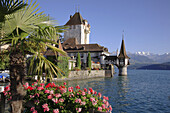 Palais Oberhofen at the village of Oberhofen at Lake Thun,  Thunersee,  canton Bern,  Switzerland
