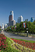 Benjamin franklin parkway downtown skyline  Philadelphia  Pennsylvania  USA