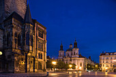 Old town hall chapel and saint nicholas church old town square stare mesto. Prague. Czech Republic.