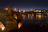 Cathedral and castle skyline king charles iv bridge vltava river. Prague. Czech Republic.
