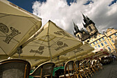 Cafes old church of our lady before tyn old town square stare mesto. Prague. Czech Republic.