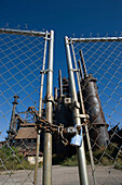 Padlocked entrance gate rusting closed bethlehem steel company works. Bethlehem. Pennsylvania. USA.