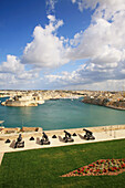 View to Birgu and Senglea from Barrakka Gardens, Valletta. Malta