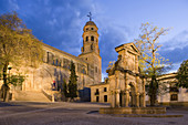 Santa Maria fountain and cathedral  (16th century) at dusk, Baeza. Jaen province, Andalucia, Spain