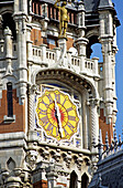 Colourful clock face, clock tower, Town Hall, Calais, France