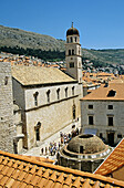 Onofrios Large Fountain, Franciscan Monastery and red rooftops taken from old city walls, Dubrovnik, Dalmatian Coast, Croatia, Former Yugoslavia