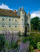 View of chateau across moat, Chateau St Germain de Livet, Normandy, France