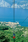 Lake View with cable car, Malcesine, Lombardy, Lake Garda, Italy