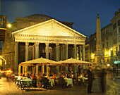 The Pantheon, Cafe Scene at Night, Rome, Lazio, Italy