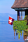 View of Lake & Boathouse, Lake Thun, Bern Canton, Switzerland
