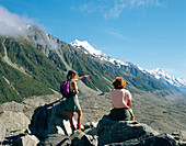Mountain and Hikers, Mount Cook, South Island, New Zealand
