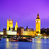 Big Ben, Houses of Parliament & R. Thames at Night, London, UK, England